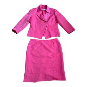 VTG Tahari Arthur S. Levine Skirt Suit Set Size 14 Pink Salmon Orange Asymmetric